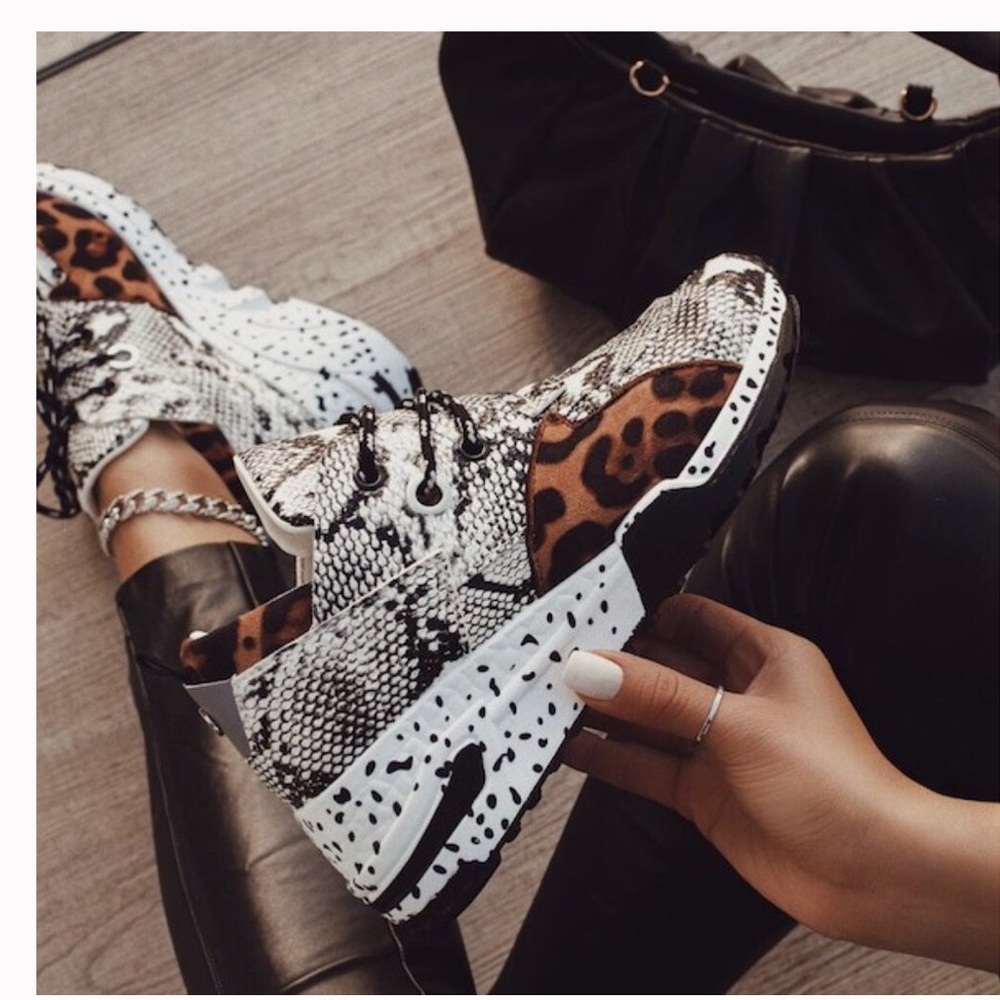Mixed print leopard & snake sneakers - Picture 1 of 9